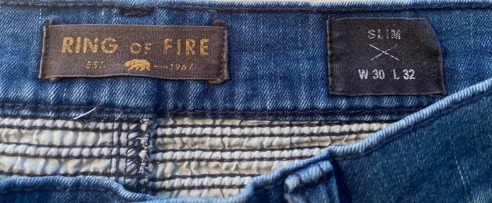 Ring of Fire Men's Moto Biker Jeans 30x32 Medium Blue Distressed Ribbed Knee